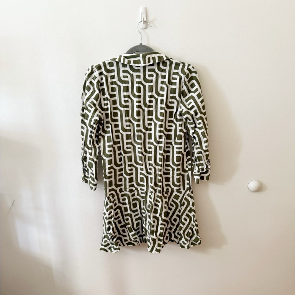 Zara Olive and White Long Sleeve Dress - Picture 4 of 4
